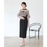 ブラック×ベージュ(BLZ) | チュールフリルタイトワンピースドレス | RUIRUE BOUTIQUE