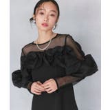 ブラック(BL) | ボリュームラッフルフレアワンピースドレス | RUIRUE BOUTIQUE