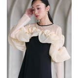 ブラック×ベージュ(BLZ) | ボリュームラッフルフレアワンピースドレス | RUIRUE BOUTIQUE
