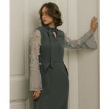 アッシュグレー(GY) | フラワーモチーフスリーブIラインワンピースドレス | RUIRUE BOUTIQUE