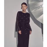 ブラック(BL) | パールデザインドレープIラインワンピースドレス | RUIRUE BOUTIQUE