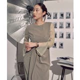 グレーカーキ(GY) | パールデザインドレープIラインワンピースドレス | RUIRUE BOUTIQUE