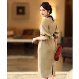 ベージュキャメル(C) | ロング＆リーンシルエットが美しいバルーンスリーブワンピース | RUIRUE BOUTIQUE