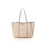 ピンクベージュ | スクリッタ柄キャンバスデザイン合皮トートバッグ | Samantha Thavasa