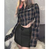 ブラウン | ジップアップ チェッククロップドシャツ | VIVID LADY