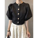 ブラック | ラブリーで豪華な雰囲気のブラウス 全2色 半袖 | VIVID LADY