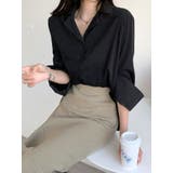 ブラック | スエード感のあるオープン襟シャツブラウス 全4色 秋冬 | VIVID LADY