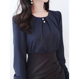 ネイビー | ボリューム感が伝わるピンタックブラウス 韓国 春 | VIVID LADY