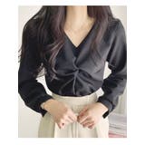 ブラック | Vネックねじりが入った女性らしいブラウス レディース 春 | VIVID LADY