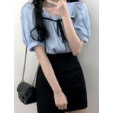 スカイブルー | リボン付きふんわりスリーブブラウス 全4色 レディース | VIVID LADY