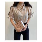 ベーシックなパフスリーブ半袖ブラウス 全4色 オフィスブラウス | VIVID LADY | 詳細画像14