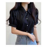 ブラック | ベーシックなパフスリーブ半袖ブラウス 全4色 オフィスブラウス | VIVID LADY