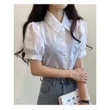 アイボリー | ベーシックなパフスリーブ半袖ブラウス 全4色 オフィスブラウス | VIVID LADY