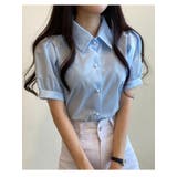 スカイブルー | ベーシックなパフスリーブ半袖ブラウス 全4色 オフィスブラウス | VIVID LADY