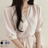 Vネックパフスリーブブラウス半袖 全4色 可愛い | VIVID LADY | 詳細画像1
