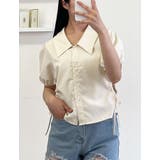 ベージュ | サイドシャーリングスリット半袖ブラウス 全3色 シャーリングブラウス | VIVID LADY