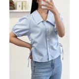 スカイブルー | サイドシャーリングスリット半袖ブラウス 全3色 シャーリングブラウス | VIVID LADY
