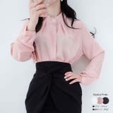 花ブローチ付きピンタックブラウス レディース オフィスブラウス | VIVID LADY | 詳細画像1