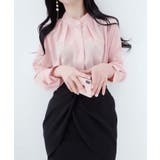 ピンク | 花ブローチ付きピンタックブラウス レディース オフィスブラウス | VIVID LADY