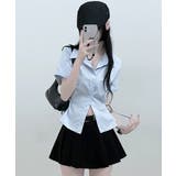 スカイブルー | サイドリボン半袖シャツブラウス レディース トップス | VIVID LADY