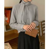 グレー | タイ付き オフィスカジュアルブラウス | VIVID LADY