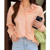 オレンジ | オーバーサイズ ストライプ カラーシャツ | VIVID LADY