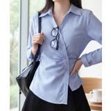 ブルー | カシュクール ストライプ ウエストマークシャツ | VIVID LADY