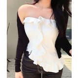 ホワイト | フリルデザイン カップ付き ベアトップ ビスチェ | VIVID LADY