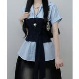 ストライプシャツxチューブトップ レイヤード風 半袖トップス | VIVID LADY | 詳細画像8