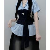 ストライプシャツxチューブトップ レイヤード風 半袖トップス | VIVID LADY | 詳細画像9