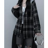 ブラック | フード付きオーバーサイズチェックシャツ | VIVID LADY