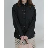 ブラック | シルバーボタン ウエスト紐付き カラーシャツ | VIVID LADY
