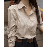 ベージュ | ストライプ柄 シンプル カラーシャツ | VIVID LADY