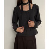 ブラック | スエードタッチ スクエアネック 2WAYブラウス | VIVID LADY