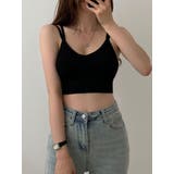ブラック | 2ラインノンワイヤーブラトップ クロップ丈 レイヤード | VIVID LADY