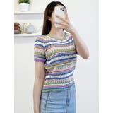 パープル | パンチング虹ニット半袖 メッシュ Y2K | VIVID LADY