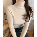 ベージュ | タートルネックリブニットT ニットセーター レディース | VIVID LADY