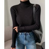 ブラック | タートルネックリブニットT ニットセーター レディース | VIVID LADY
