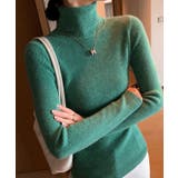 グリーン | タートルネックリブニットT ニットセーター レディース | VIVID LADY