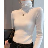 ホワイト | タートルネックリブニットT ニットセーター レディース | VIVID LADY