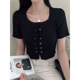Tシャツ半袖レディース レースアップ半袖バレエコアリブニット クロップド丈 | VIVID LADY | 詳細画像14