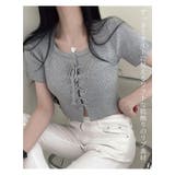 Tシャツ半袖レディース レースアップ半袖バレエコアリブニット クロップド丈 | VIVID LADY | 詳細画像3