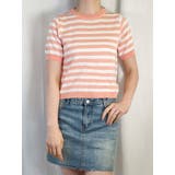 ピンク | 波柄入りボーダー柄半袖ニット ショート丈 トップス | VIVID LADY