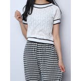 ダイヤ柄配色ボートネック半袖ニット ショート丈 トップス | VIVID LADY | 詳細画像7