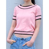 ダイヤ柄配色ボートネック半袖ニット ショート丈 トップス | VIVID LADY | 詳細画像12