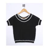 ブラック | ダイヤ柄配色ボートネック半袖ニット ショート丈 トップス | VIVID LADY