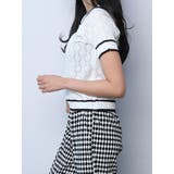 ダイヤ柄配色ボートネック半袖ニット ショート丈 トップス | VIVID LADY | 詳細画像3