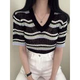 ブラック | 軽くて涼しいサマーニット 半袖 ショート丈 | VIVID LADY