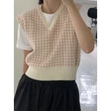 ピンク | チェックパターンニットベスト レディース 華やかなカラー感のニットベスト | VIVID LADY