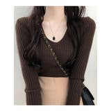 ディープブラウン | Vネックニット 薄手 レディース | VIVID LADY